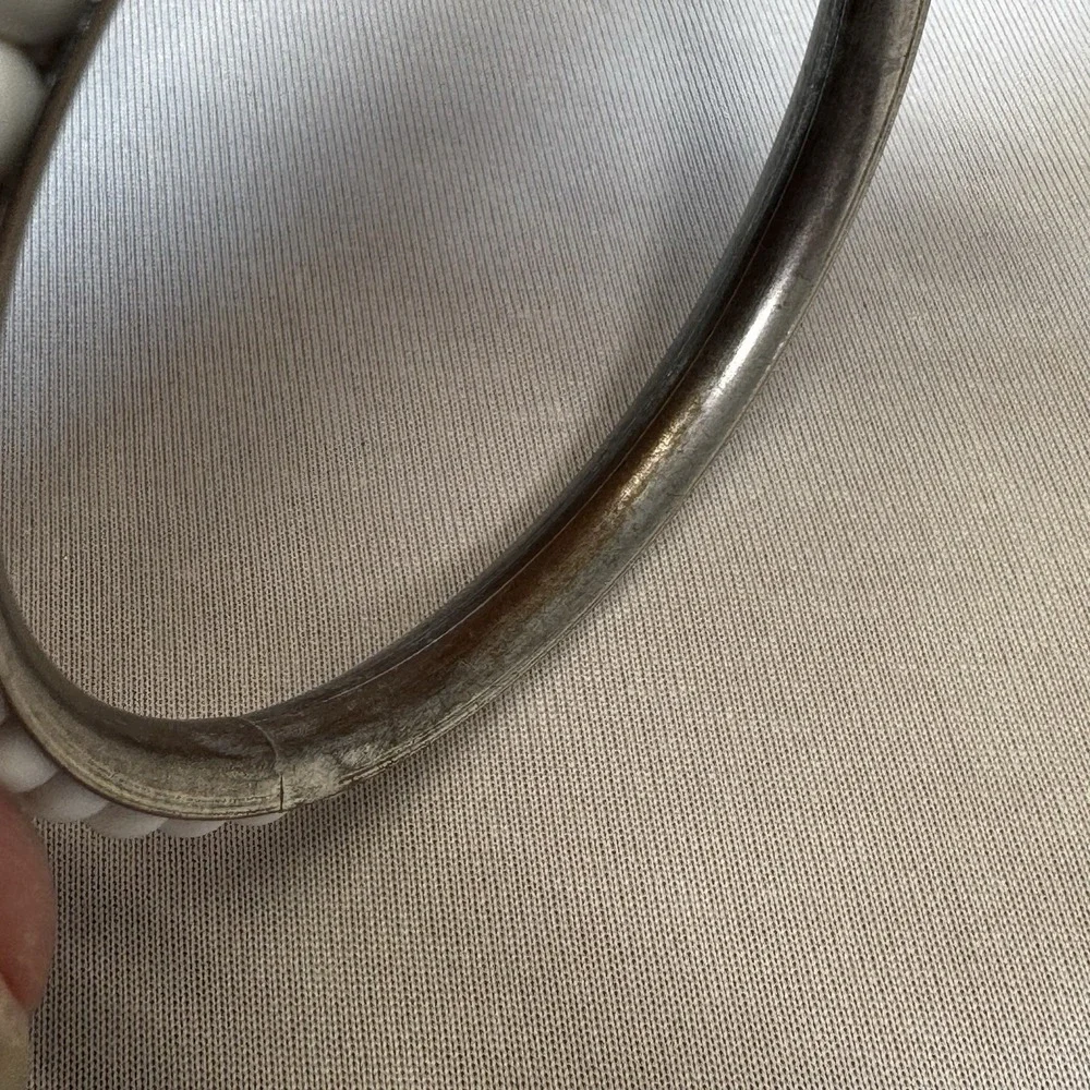 Silver Tone‎ Bangle With White Beads On Top